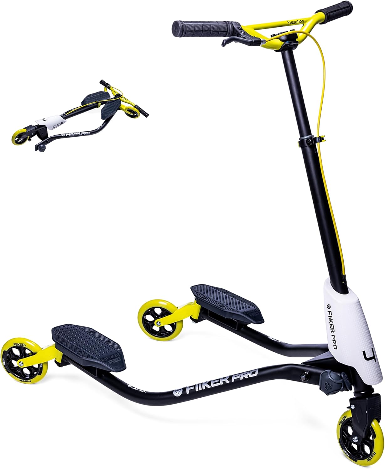 Yvolution Fliker A3/Pro Kids Drift Scooter, Adjustable Handlebar in 3 Heights, 3 Wheels, for Boys and Girls Age 7  Years Old, Max User Weight 175/220 Ibs